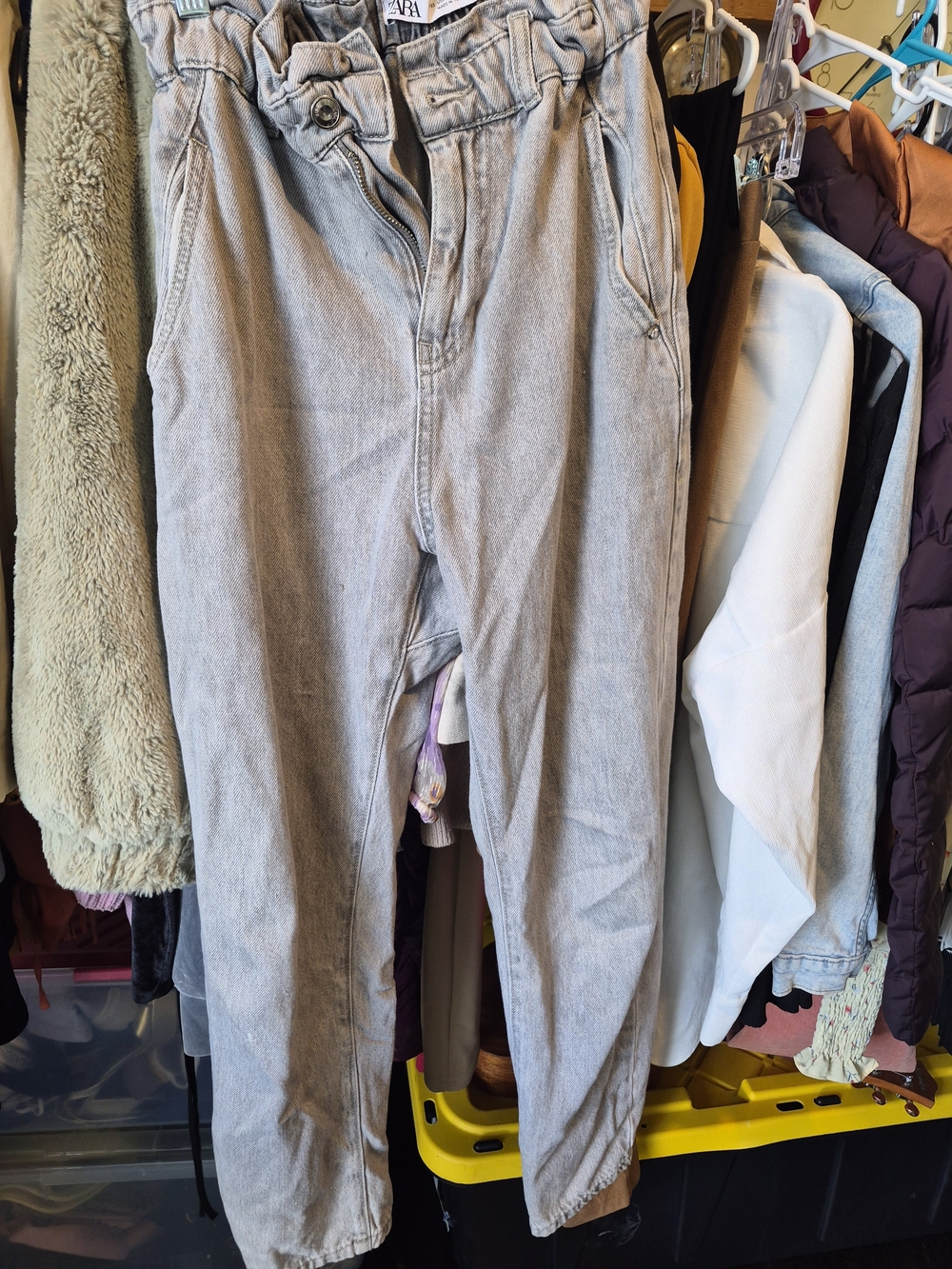 Zara Light Gray Paperbag Waist Jeans